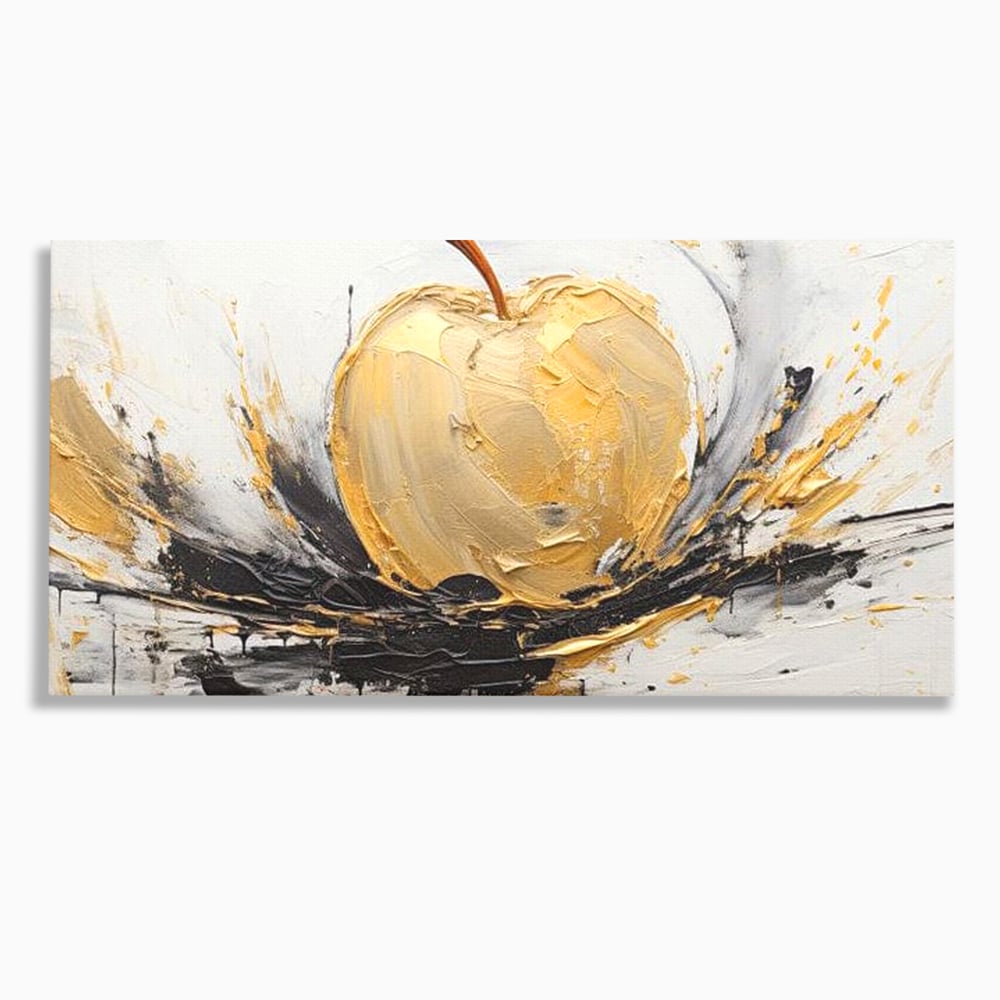 Tablou canvas cu pictura abstracta cu un mar auriu, fara rama, pe sasiu de lemn